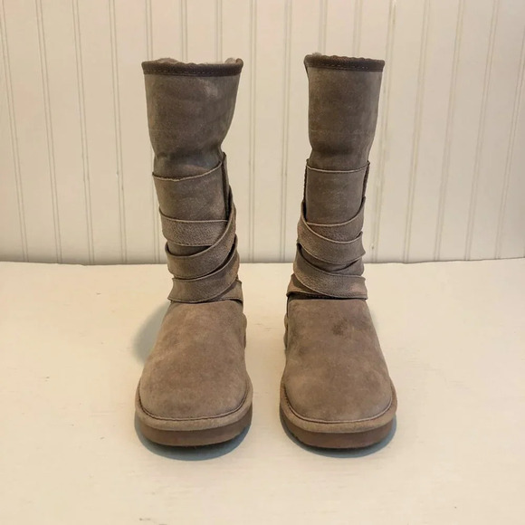 LAMO Leather Suede Sheepskin Round Toe Cream Tan High Winter Boots Women's - Picture 2 of 9